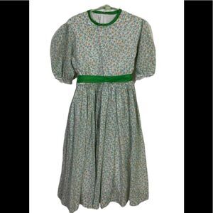 Camila Y Cristina Vintage Green Ditsy Floral Print Puff Sleeve Long Dress 4